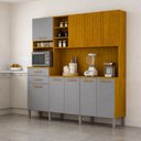 Ver imagem 3 de Armário de Cozinha Completa 9 Portas com Nicho e Portas Frisadas Louvre Cinza/Cinamomo/Acetinado