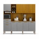 Ver imagem 2 de Armário de Cozinha Completa 9 Portas com Nicho e Portas Frisadas Louvre Cinza/Cinamomo/Acetinado