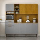Ver imagem 1 de Armário de Cozinha Completa 9 Portas com Nicho e Portas Frisadas Louvre Cinza/Cinamomo/Acetinado
