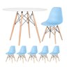Mesa Redonda Eames 100cm Branco + 5 Cadeiras Azul Claro - 1