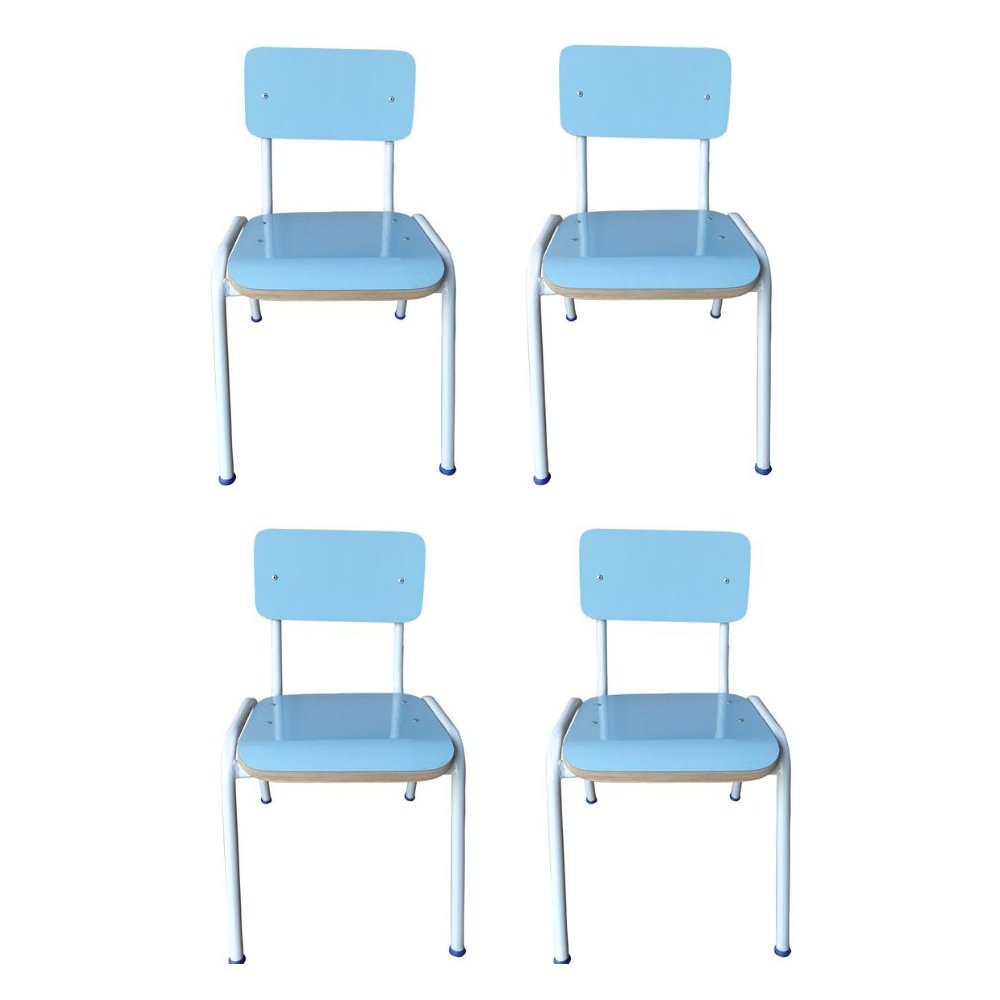 Kit 04 Cadeira Infantil Empilhável Azul Escola Creche