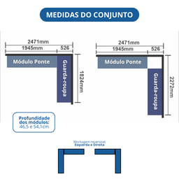 Guarda-Roupa Modulado com Ponte Casal 4 Portas 3 Gavetas Classic  - 7