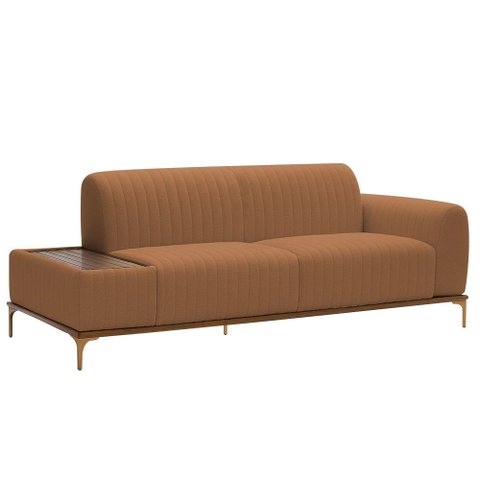 Sofá Molino 3 Lugares 180cm C/mesa Auxiliar Direito Pés Ouro.f Bouclé Terracota - Nexta Casa