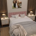 Ver imagem 3 de Conjunto Quarto Queen Cabeceira Adesiva 1,60 e 2 Mesas de Cabeceira Arruna em Mdp Pés em Madeira -