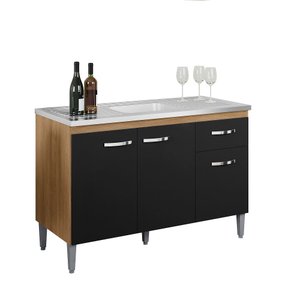 Gabinete de Pia Armário Gabriela 120cm Amêndoa/preto S/tampo - Ajl Móveis