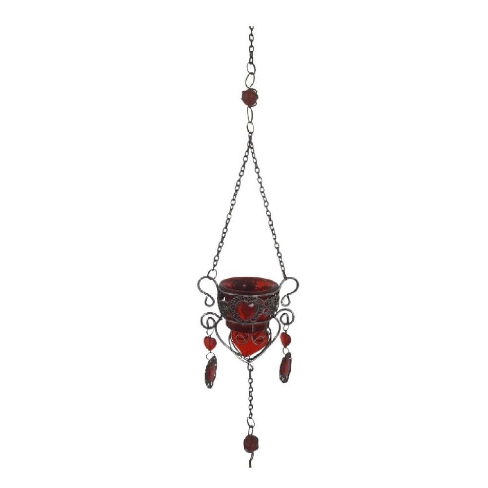 Porta Vela Suspenso Castiçal Decorativo Vidro Luxo Vermelho - 1