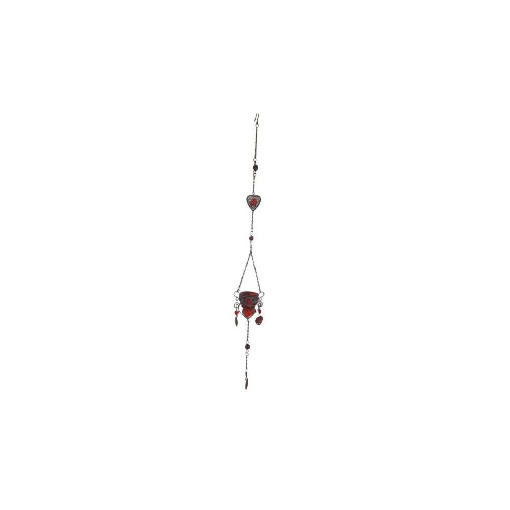 Porta Vela Suspenso Castiçal Decorativo Vidro Luxo Vermelho - 3