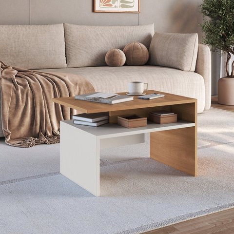 Mesa Centro para Sala de Estar 38cm x 60cm Montana Marrom Freijó/Off White
