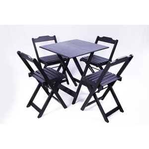 Conjunto Mesa de Madeira Dobrável com 4 Cadeiras - Tabaco