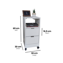 Mesa de Cabeceira Branca 30cm 2 Gavetas Mdf Quarto Gaveteiro Puxador Cinza-com Rodinhas (montado) - 2