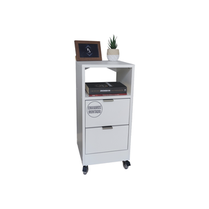 Mesa de Cabeceira Branca 30cm 2 Gavetas Mdf Quarto Gaveteiro Puxador Cinza-com Rodinhas (montado)