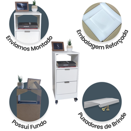 Mesa de Cabeceira Branca 30cm 2 Gavetas Mdf Quarto Gaveteiro Puxador Cinza-com Rodinhas (montado) - 4