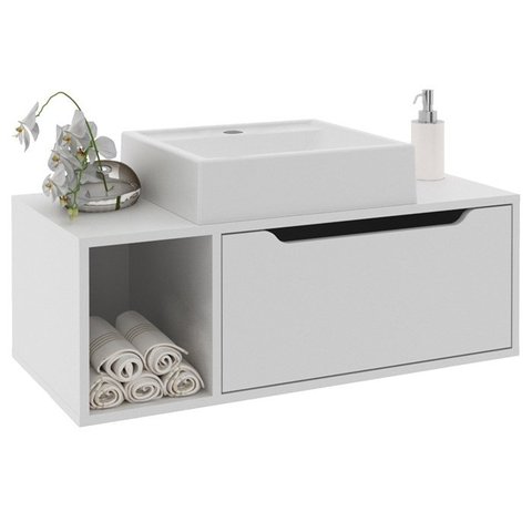 Gabinete 1 Porta com Cuba para Banheiro Bn3600x44 Branco Tecno Mobili