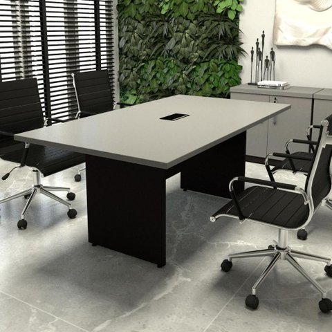 Mesa Reunião Corporativa 200cm X 90cm C/ Caixa de Tomada F5 Cor:cinza Sagrado com Preto