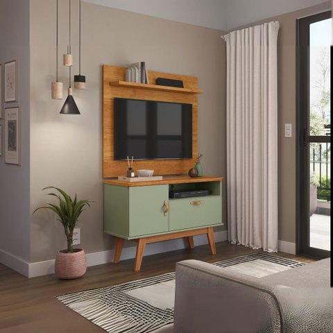 Home Painel Simples TV Aconchegante 1 Porta Gaveta Nicho:Alecrim / Cinamomo