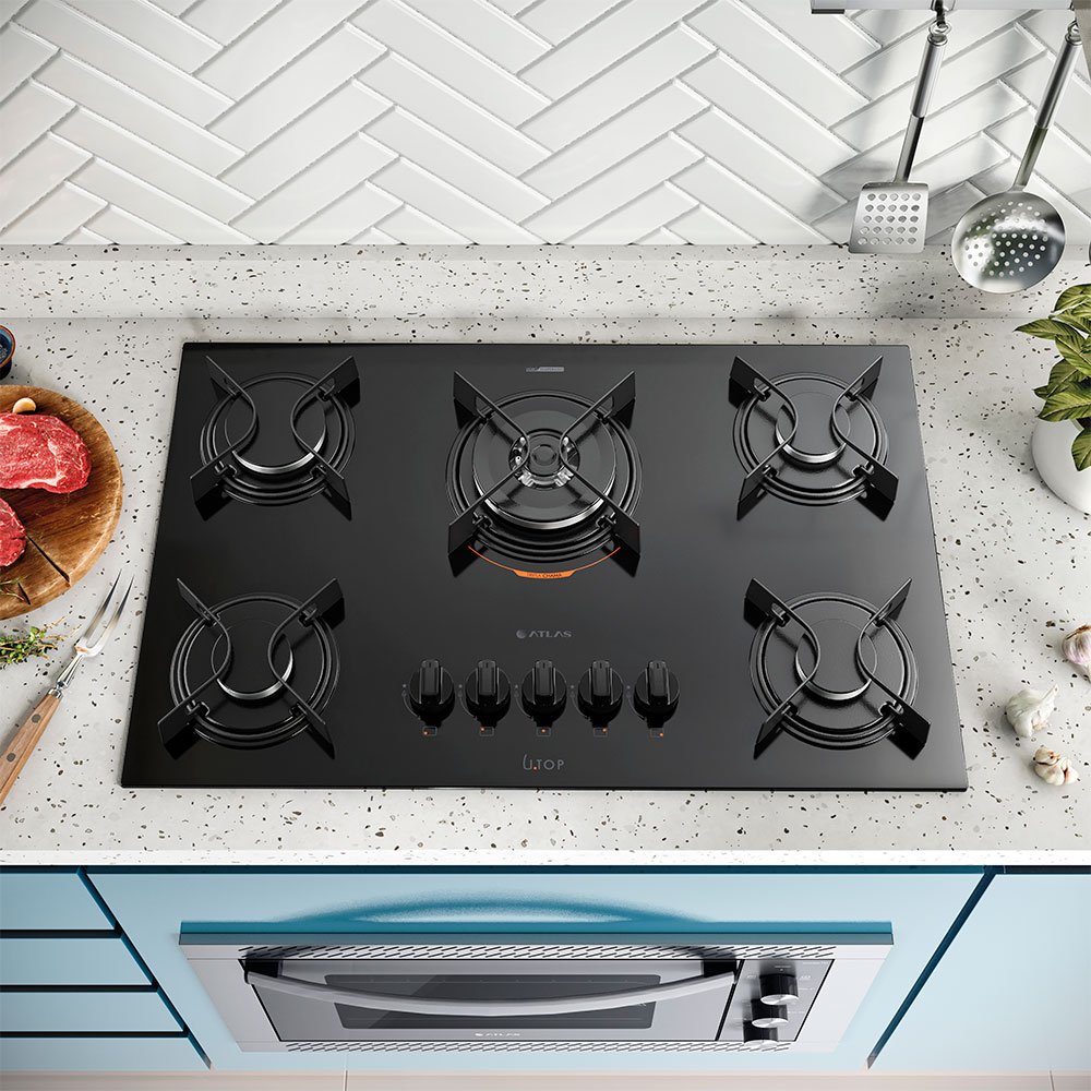 Cooktop 5 Bocas Preto Tripla Chama Atlas Utop Bivolt - 4