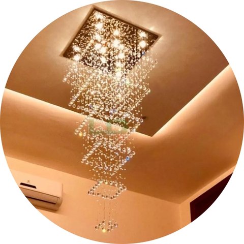 Lustre Plafon Para Vão De Escada Com Base De Inox 50x50cm:4M/Bivolt