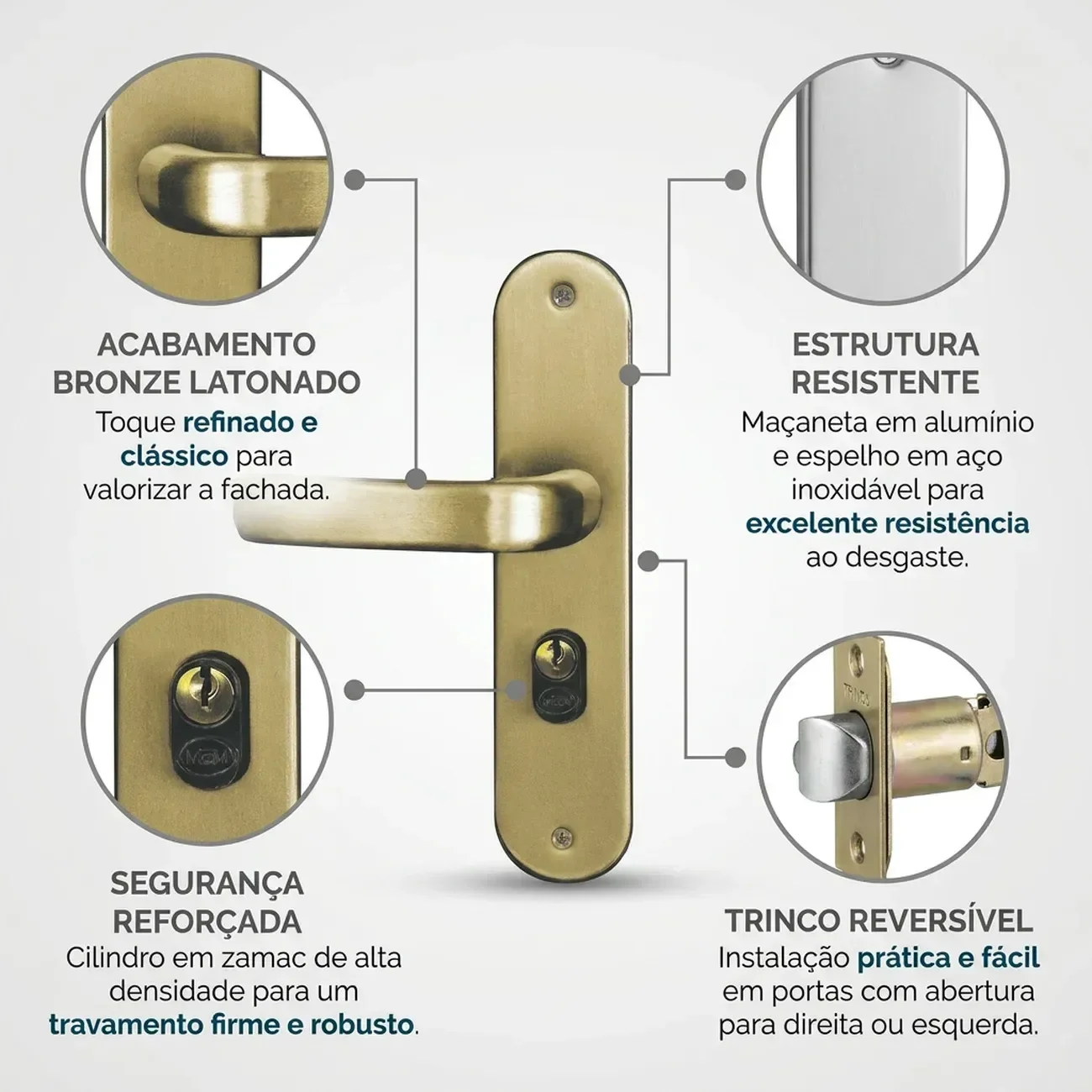 Fechadura MGM Stilo Externa Espelho com Chave 40mm Trinco Reversível Bronze Latonado Bronze Latonado - 3 Fechadura MGM Stilo Externa Espelho com Chave 40mm Trinco Reversível Bronze Latonado Bronze Latonado - 3