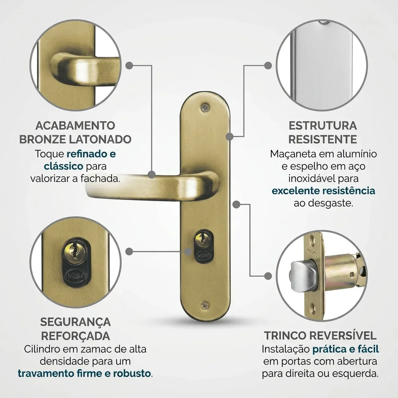 Fechadura MGM Stilo Externa Espelho com Chave 40mm Trinco