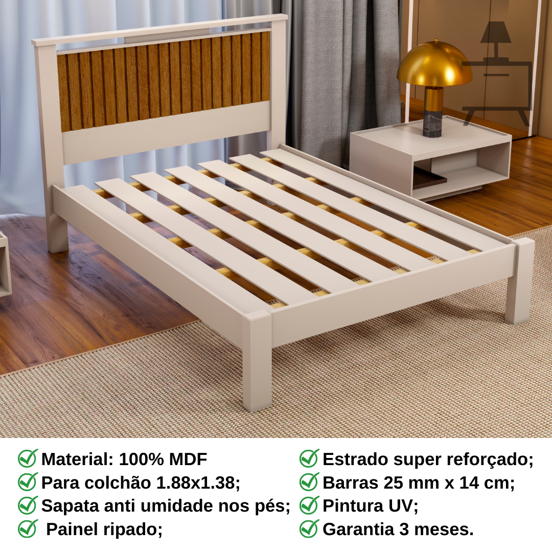 Cama Casal Ripada Alaska P/colchão 1.88x1.38:off White/ Naturale - 4