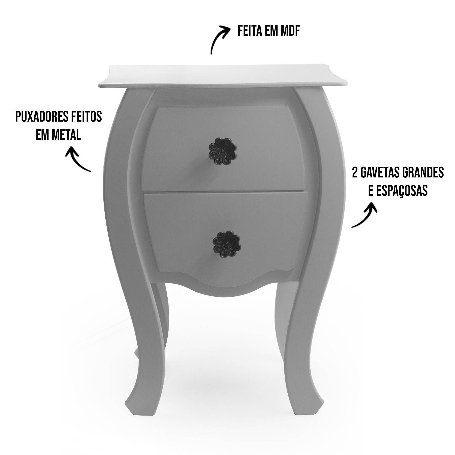 Gaveteiro 2 Gavetas Retro Mesa de Cabeceira Armário Bombe Dupétriz Cinza de Cama Rustico Me - 5