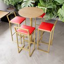 Ver imagem 1 de Jogo Mesa Alta Bistrô Redonda Pinus 4 Banquetas Estofado Industrial Dourado Don Castro Decor Industr
