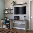 Ver imagem 5 de Escrivaninha Mesa Escritório com Nichos e 3 Prateleiras 190cm Branco e Preto