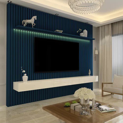 Painel Para Tvs de até 85 Polegadas Ripado Azul | MadeiraMadeira