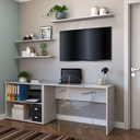 Ver imagem 4 de Escrivaninha Mesa Escritório com Nichos e 3 Prateleiras 190cm Branco e Cinza Cristal