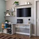 Ver imagem 4 de Escrivaninha Mesa Escritório com Nichos e 3 Prateleiras 190cm Branco e Cinza Cristal