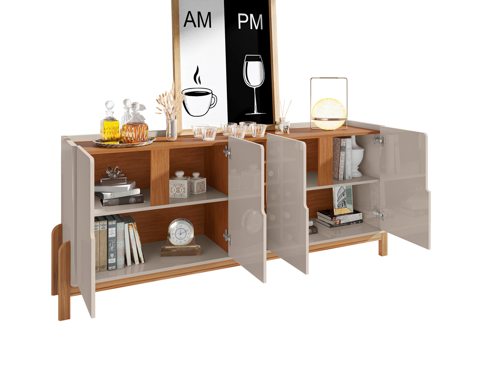 Aparador Buffet Armário Lizz 4 Portas Adega 1,90 Mdf/madeira Offwhite/cedro - 5