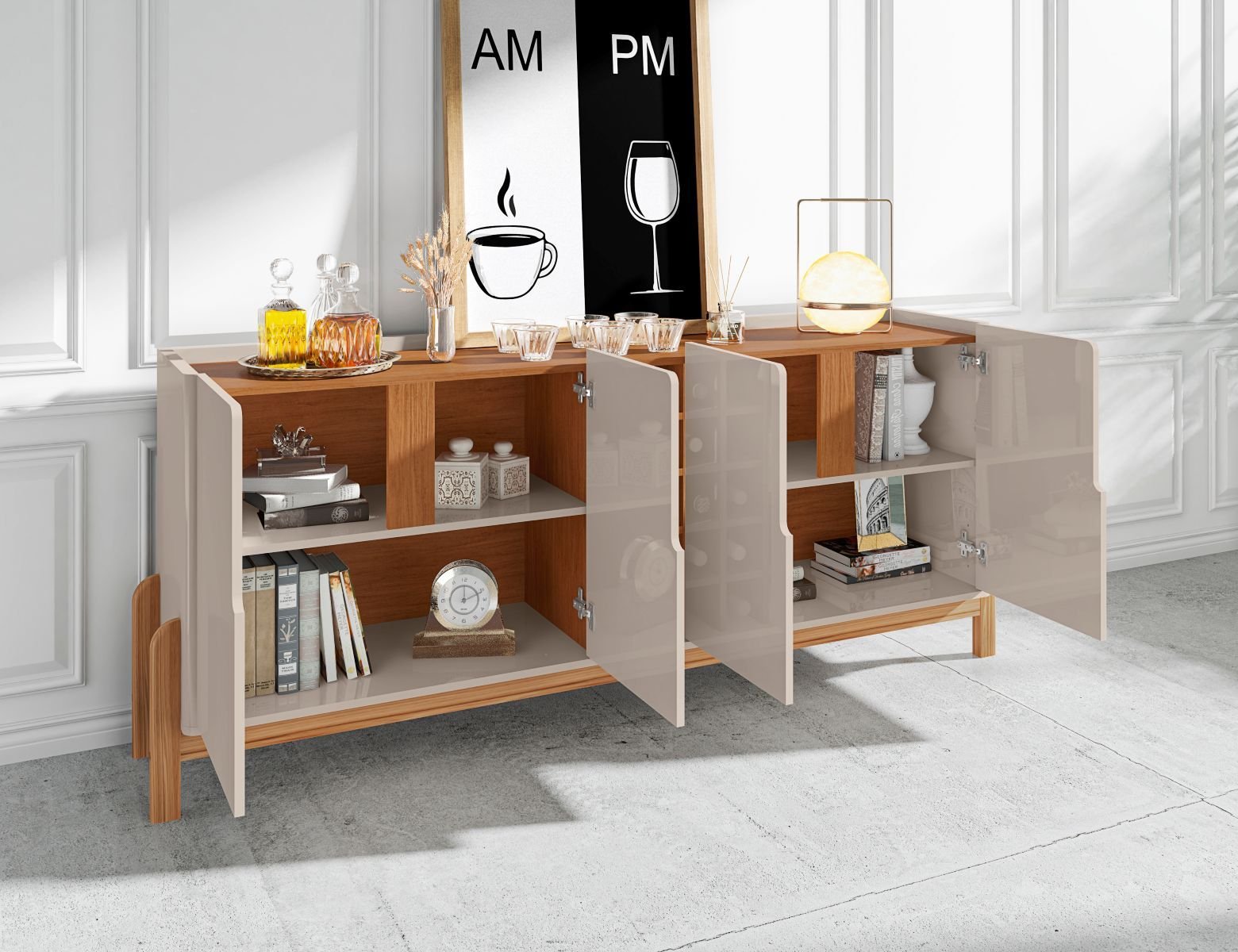 Aparador Buffet Armário Lizz 4 Portas Adega 1,90 Mdf/madeira Offwhite/cedro - 4
