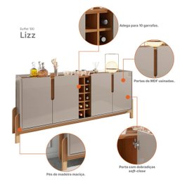 Aparador Buffet Armário Lizz 4 Portas Adega 1,90 Mdf/madeira Offwhite/cedro - 7