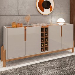 Aparador Buffet Armário Lizz 4 Portas Adega 1,90 Mdf/madeira Offwhite/cedro - 1