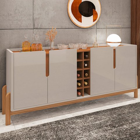 Aparador Buffet Armário Lizz 4 Portas Adega 1,90 Mdf/madeira Offwhite/cedro