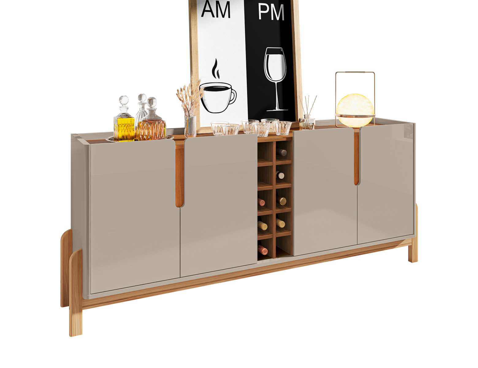 Aparador Buffet Armário Lizz 4 Portas Adega 1,90 Mdf/madeira Offwhite/cedro - 6