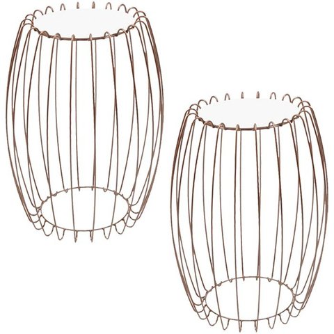 Kit Mesa Apoio Lateral 43 Cm Tampo Vidro Branco Base Metal Cobre Nacc