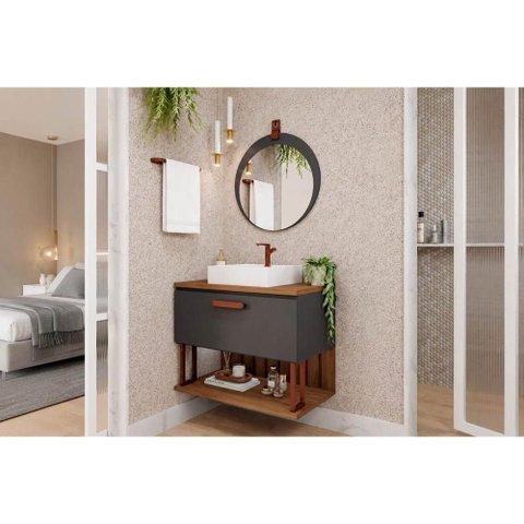 Conjunto Banheiro c/Espelho Duna/Lua 80cm Titaniumfreijo MGM