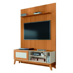 Rack Bancada Caribe com Painel para Tv até 55 Polegadas 1,35m Egeo Cedro/off White Edn