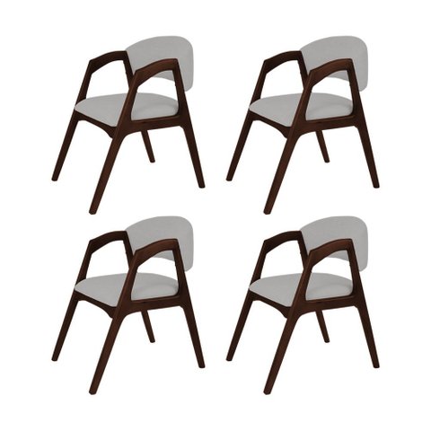 Conjunto com 4 Cadeiras de Jantar Estofada Gabriela Castanho Linho Cinza Prata
