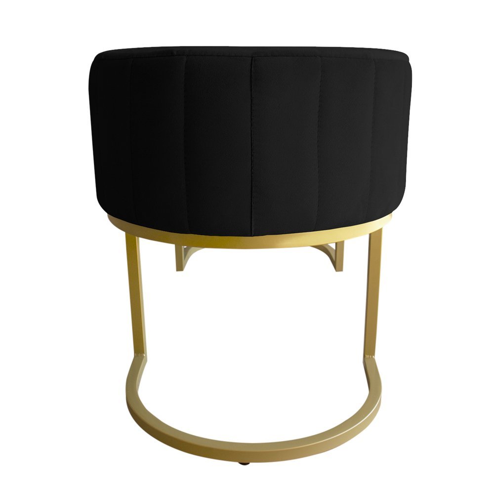 Banco Recamier Estofado Luana Base Gold Veludo Preto - Montanaris Decor - 4