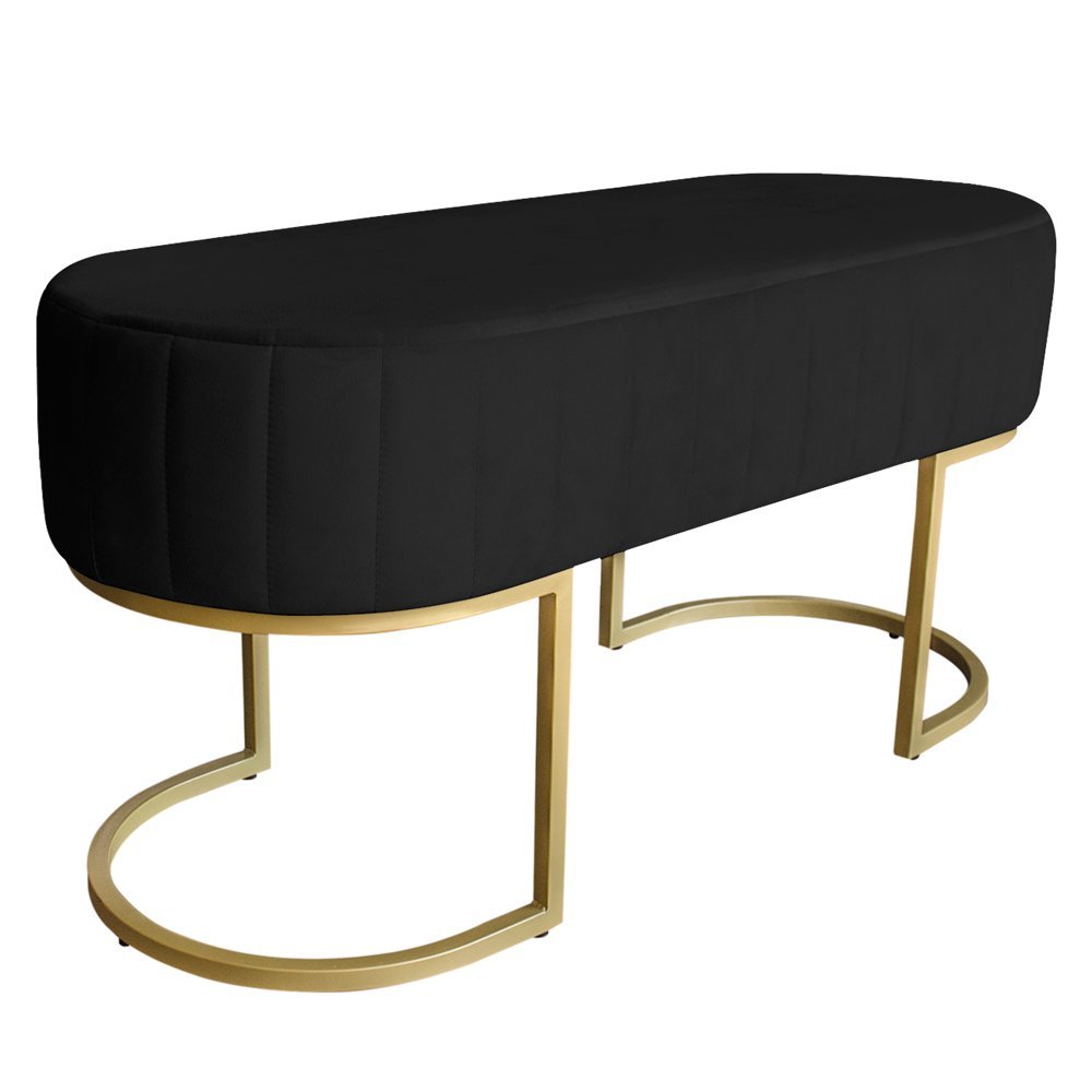 Banco Recamier Estofado Luana Base Gold Veludo Preto - Montanaris Decor - 1