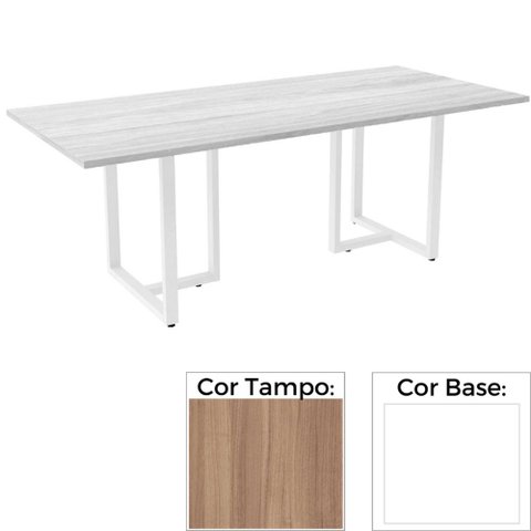 Mesa de Reunião Retangular 260 x 120 cm Pé Tubular PE25 em MDP Cor Noce Naturalle Base Branca