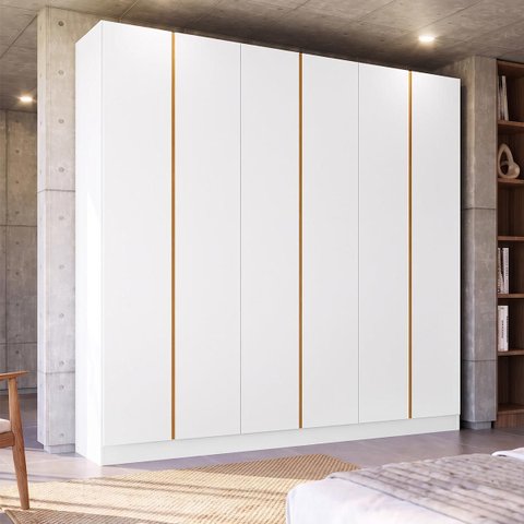 Guarda Roupa Línea MDF 240x230cm 6 Portas 4 Gavetas Branco/Peroba 1311