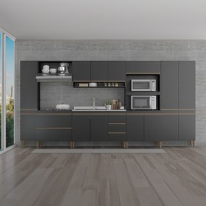 Cozinha Modulada Grande 400cm Sabrina 7 Peças Reins Preto Menu