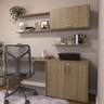 Conjunto de Mesa com Armário de Escritório, Armário Aéreo e 3 Prateleiras - 1
