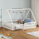 Ver imagem 3 de Cama Casal Infantil Montessoriana Casa Branco Madeira com Estrado Ravi Idimex