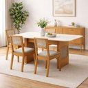 Ver imagem 1 de Conjunto Jantar 4 Cadeiras Telinha Nápoli 120x80 Arbo Design- Cinamomo Off White Linho Bege