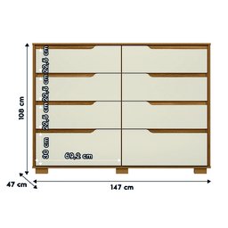 Cômoda Georgia 147cm 8 Gavetas Freijó Off White Moval - 4