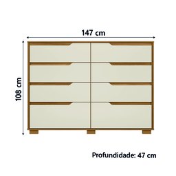 Cômoda Georgia 147cm 8 Gavetas Freijó Off White Moval - 3